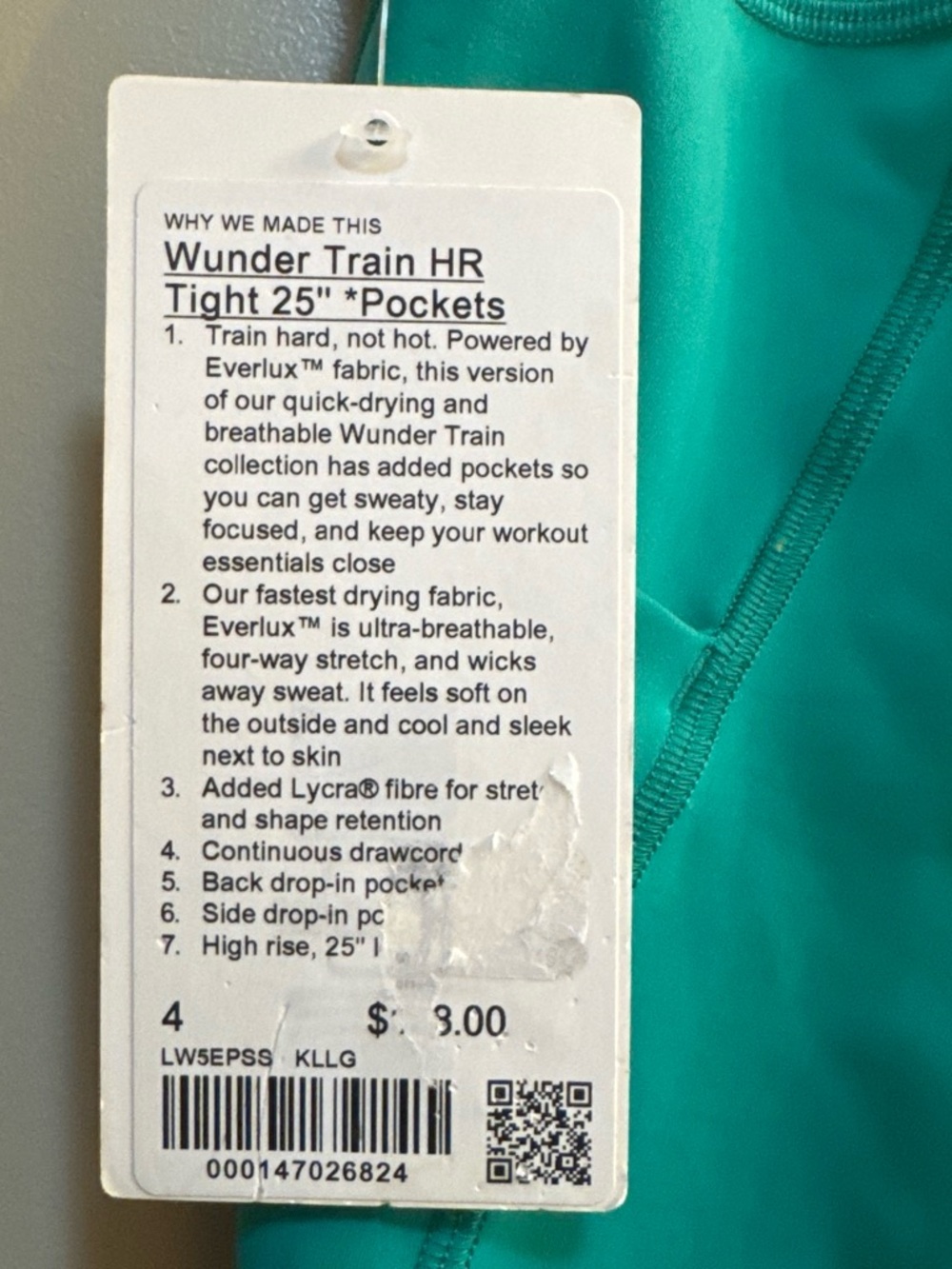 lululemon Wunder Train HR Tight 25" with Pockets - Teal